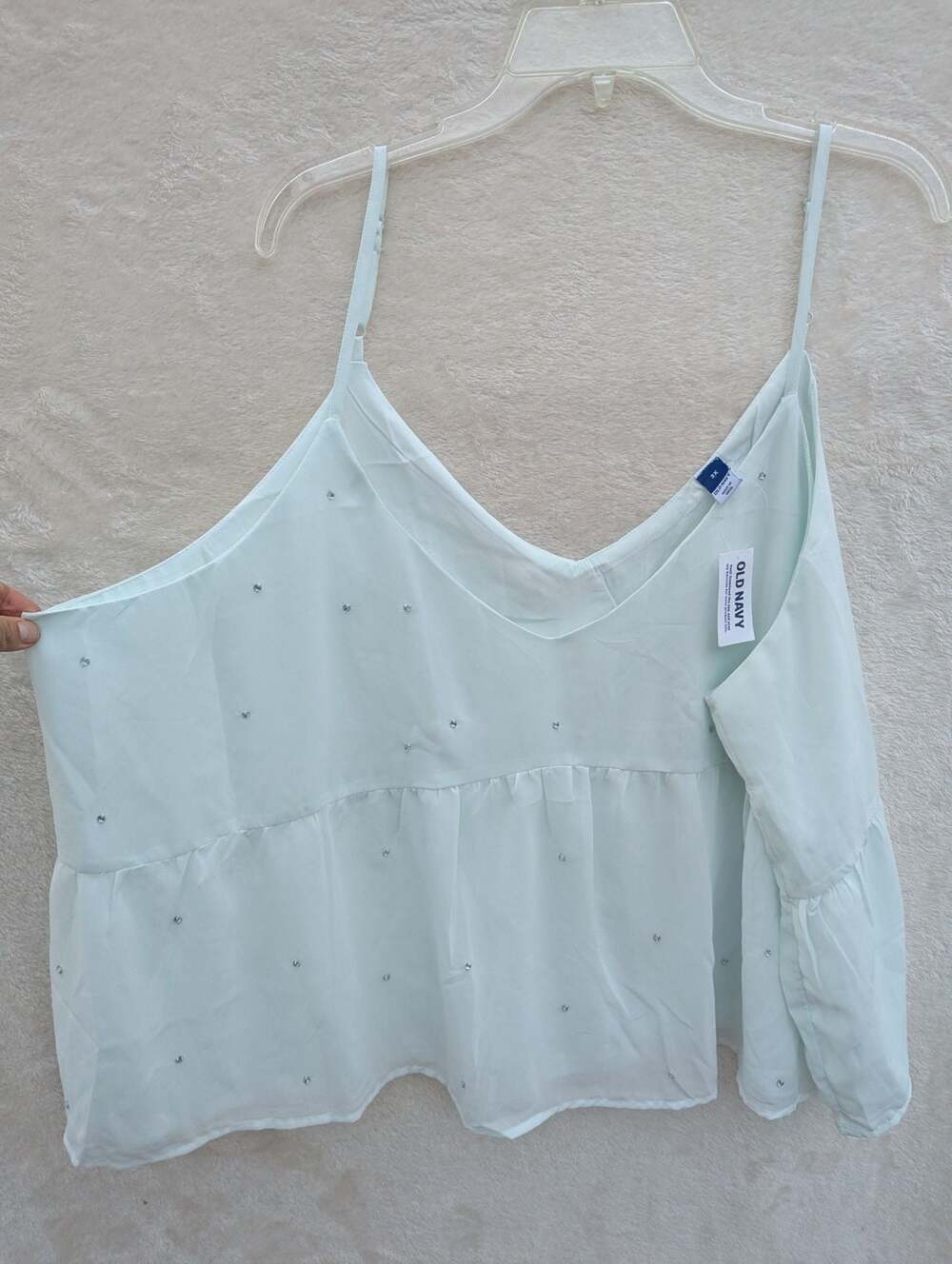 Old Navy Women's Embellished V-Neck Peplum Camisole Tank Top, Light Blue, Size 3